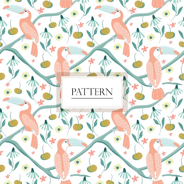 Bird and  flower seamless pattern