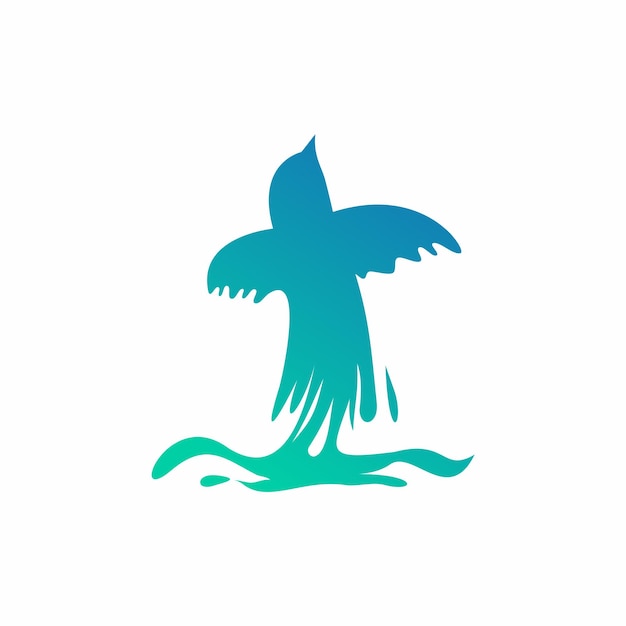 Bird flying out from blue sea logo