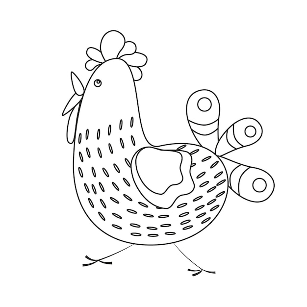 A bird a funny chicken with an ornament on the tail Line art