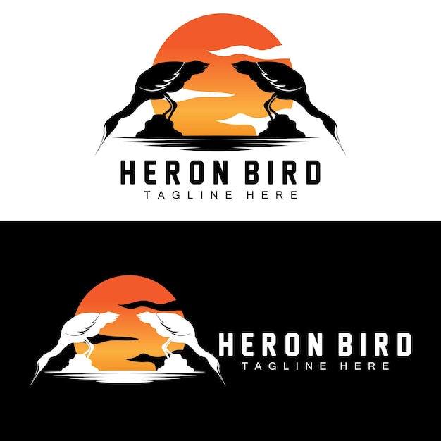 Bird Heron Stork Logo Design Birds Heron Flying On The River Vector Product Brand Illustration