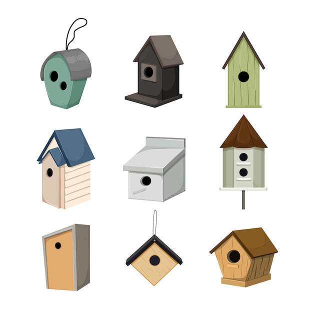 Bird house set cartoon vector illustration