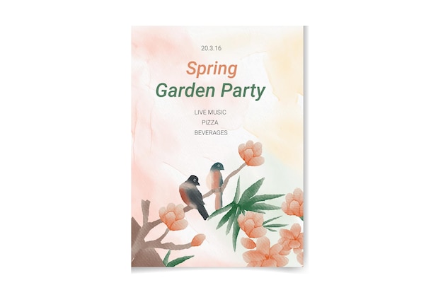 Bird house watercolor spring party poster Free Vector