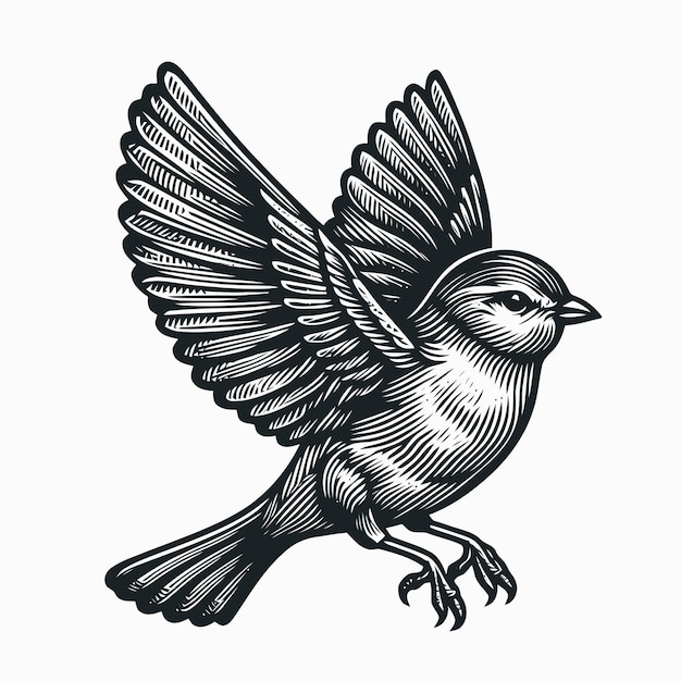 Vector bird illustration with engraving style