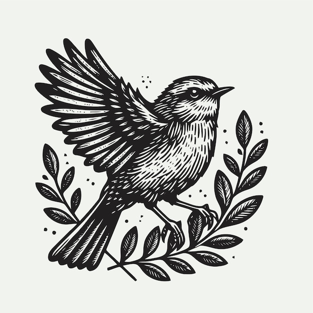 Bird illustration with engraving style