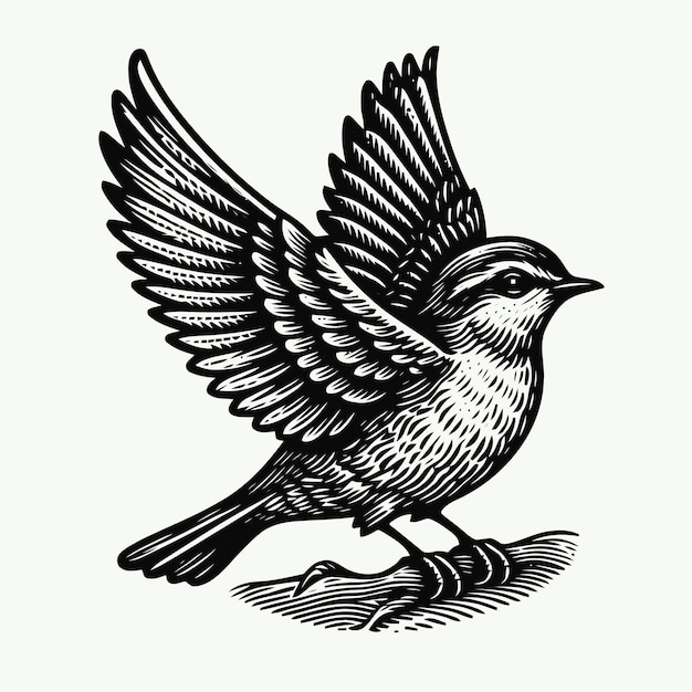 Bird illustration with engraving style