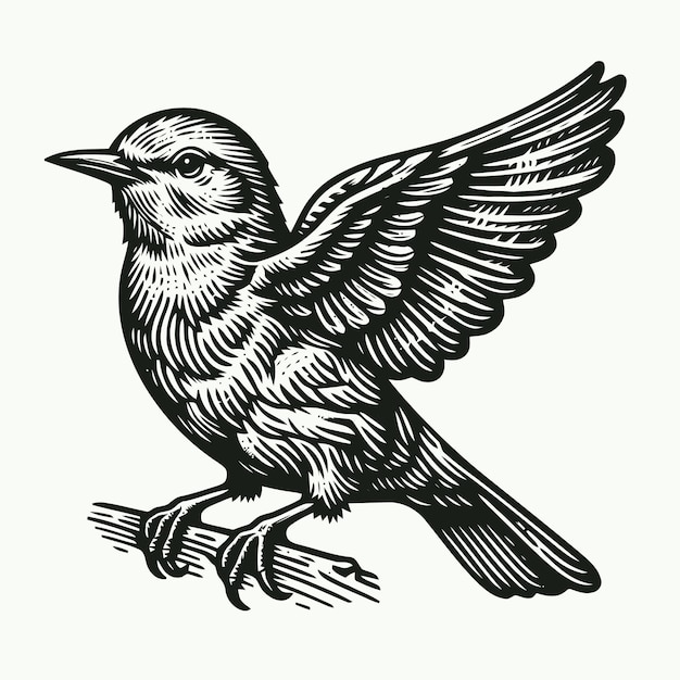 Bird illustration with engraving style