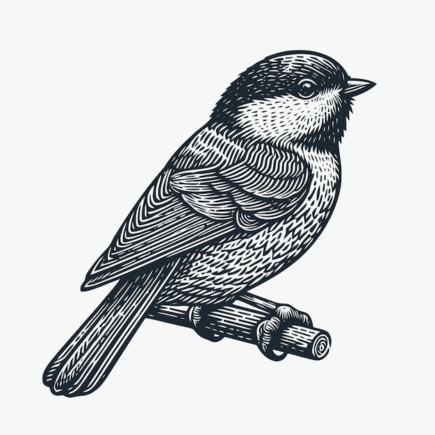 Vector bird illustration with engraving style