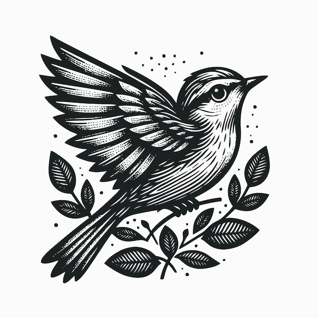 Bird illustration with engraving style