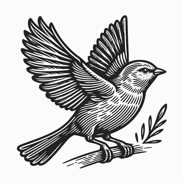 Bird illustration with engraving style