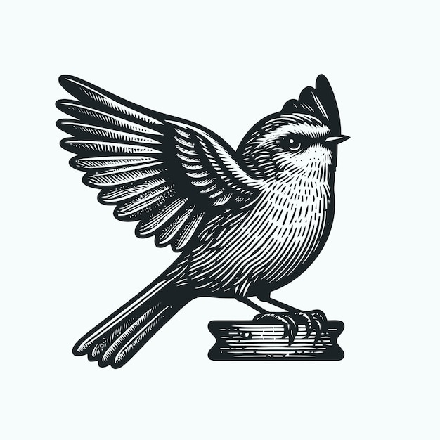 Vector bird illustration with engraving style