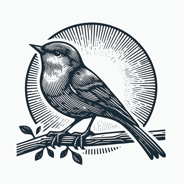 Vector bird illustration with engraving style