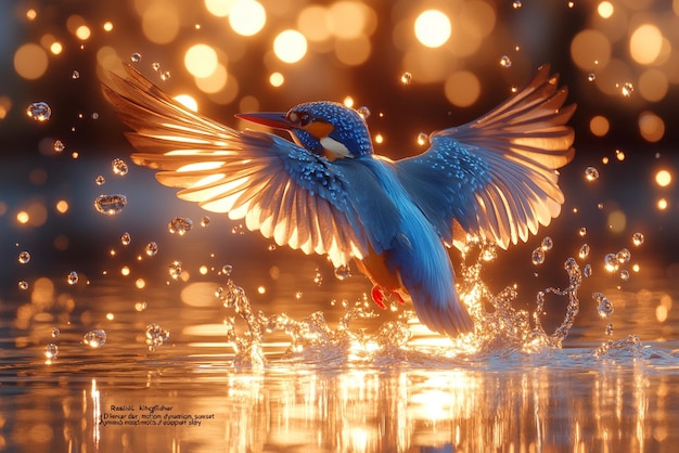 a bird is flying in the air with water splashing around him