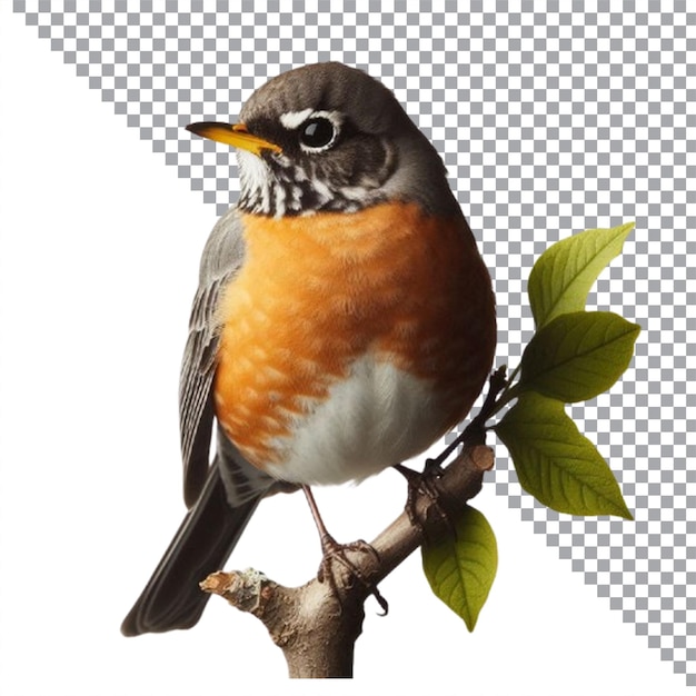 a bird is sitting on a branch with leaves and a black and white background