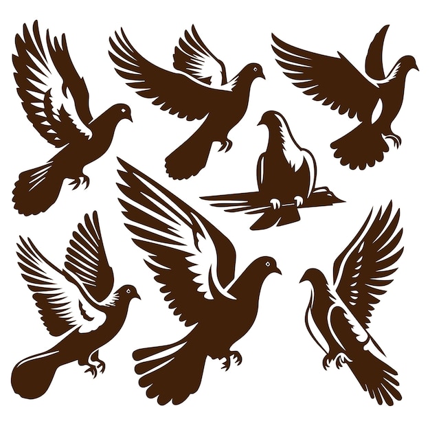 Bird logo 4 set Silhouette illustration vector simple design