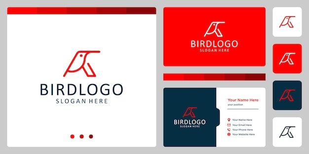 Bird logo with line shape and initial letter A. business card design