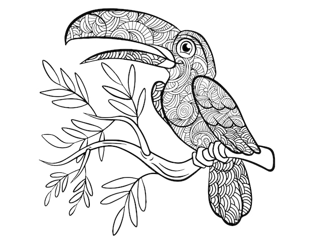 Vector bird mandala coloring page for adult