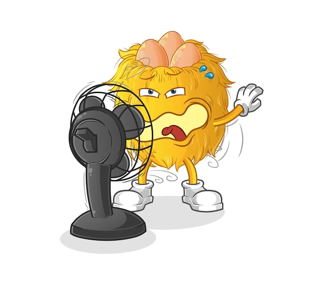 Bird nest in front of the fan character. cartoon mascot vector