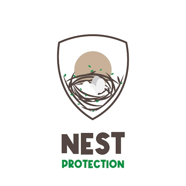 Bird Nest Illustration Logo and Shield Protecting