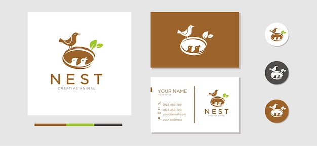 Bird nest logo design vector with business card