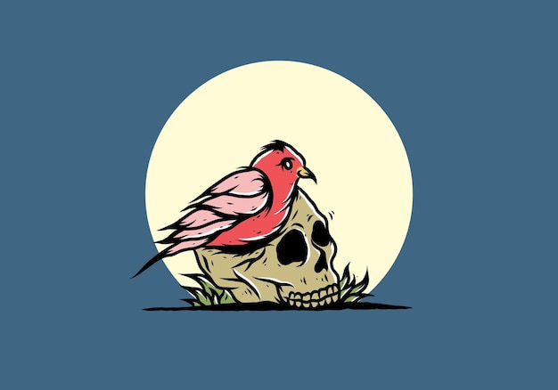 Bird nesting in skull illustration