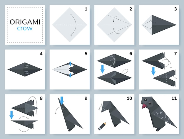 Vector bird origami scheme tutorial moving model origami for kids step by step how to make a cute origami