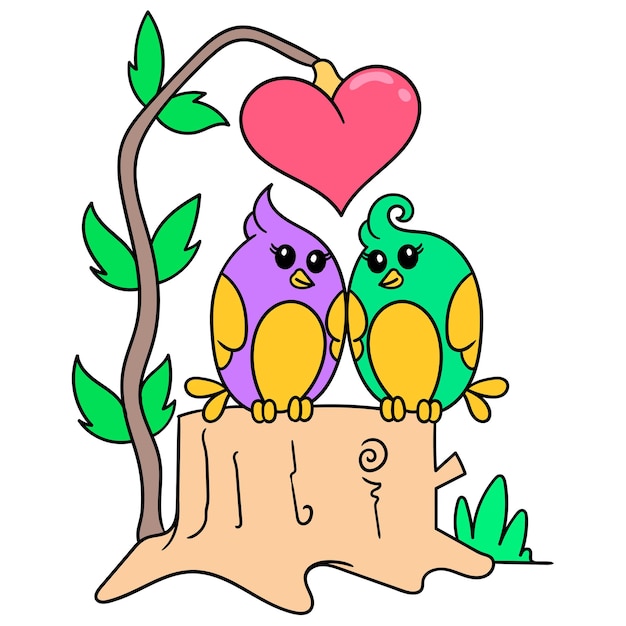 Vector bird paired symbol of valentines day celebration full of love, doodle draw kawaii. illustration art