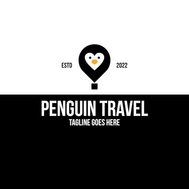 Bird penguin animal head face with map pin location logo design inspiration