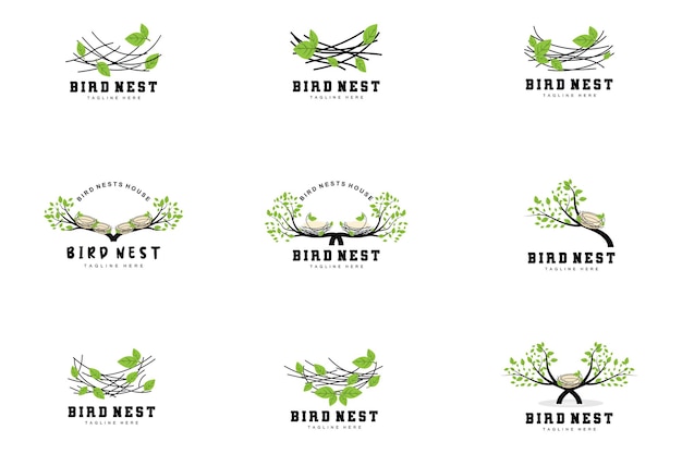 Bird's Nest Logo Design Bird House Vector For Eggs Bird Tree Logo Illustration