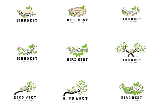 Bird's Nest Logo Design Bird House Vector For Eggs Bird Tree Logo Illustration