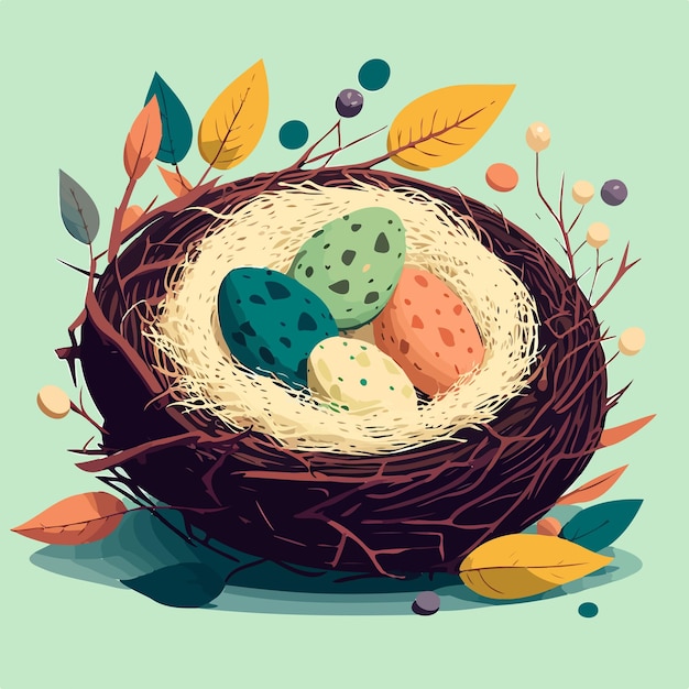 Vector a bird's nest with colorful eggs on it