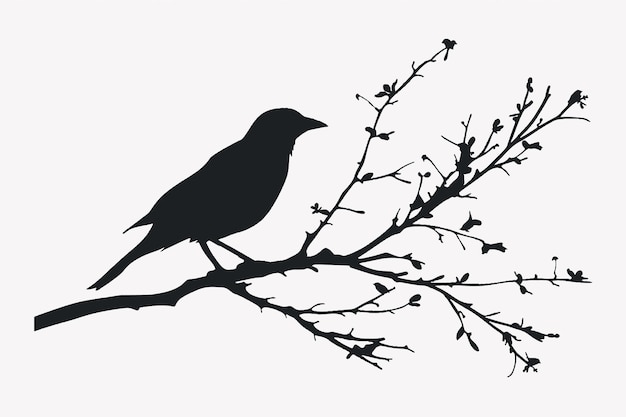 Vector bird silhouette on branch