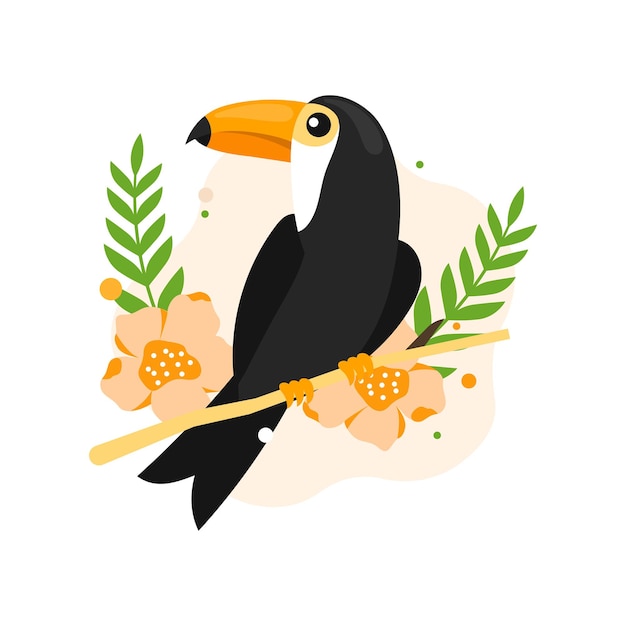 Bird sit on the tree branch flat design