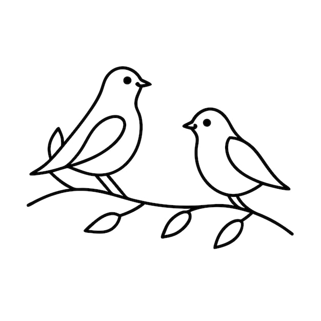 bird sitting on a branch with leaves outline Silhouette Vector illustration