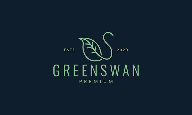 Bird swan or goose with leaf line wings logo vector illustration design