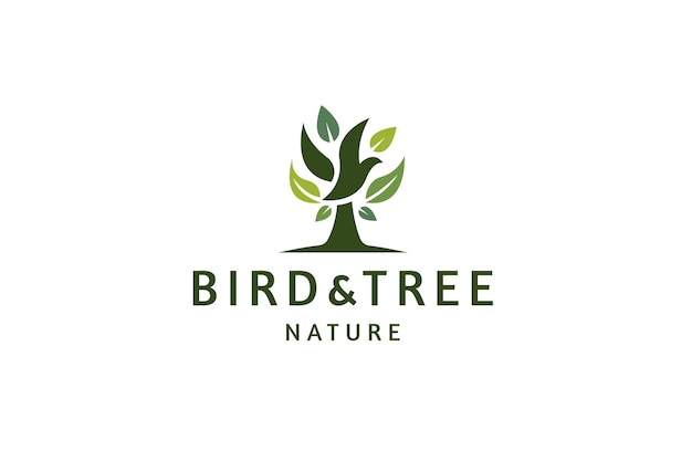 Bird and tree logo icon design template flat vector