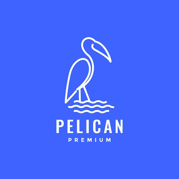 Bird wildlife pelican looking fish lake water line minimal modern logo design vector