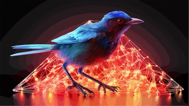 a bird with a blue head and a red background