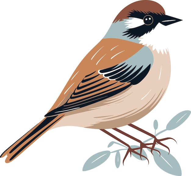 Vector a bird with a brown and white face and a green leaf