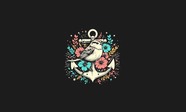 bird with flowers and anchor vector artwork design