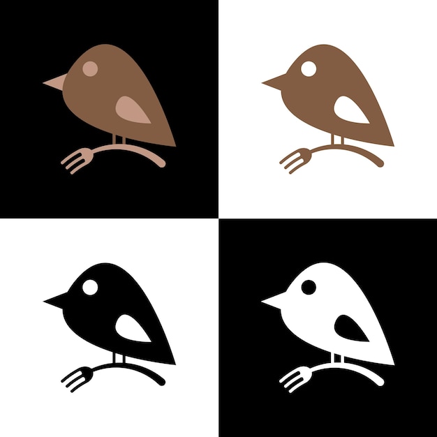 Bird with fork in color and monochrome Logo design for restaurant