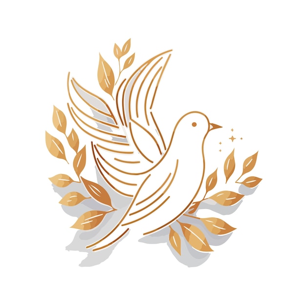 A bird with a gold leaf and the word peace on it