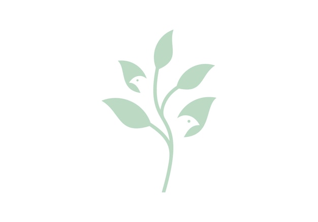 bird with leaf tree simple minimalist logo design