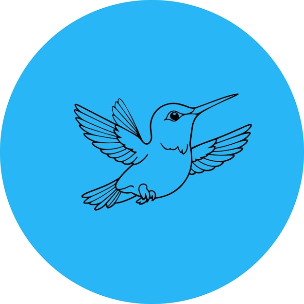 a bird with a long beak is drawn on a blue circle