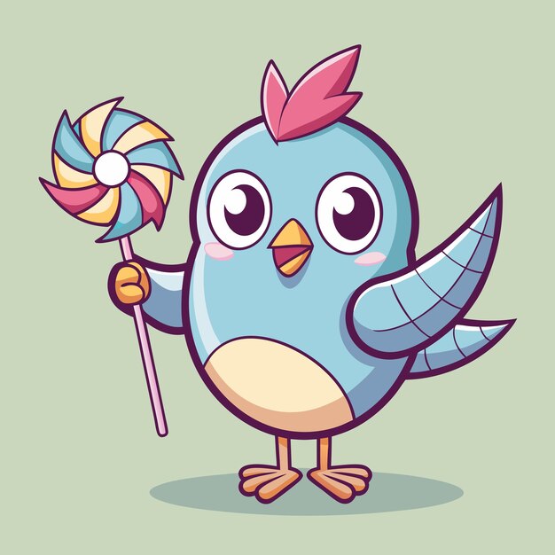 Vector bird with whirling pinwheel cartoon vector illustration