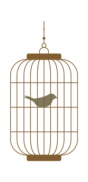 Birdcage with bird flat illustration