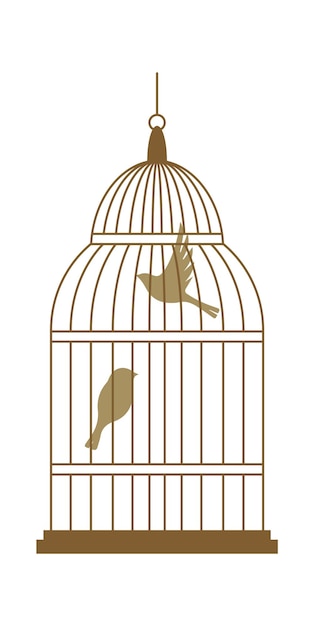 Birdcage with birds flat illustration