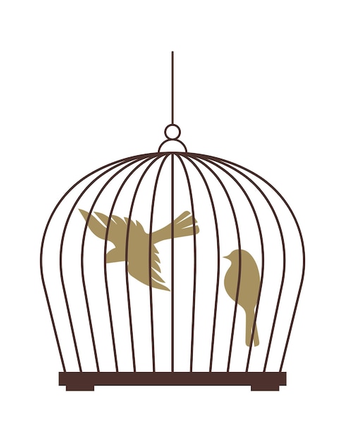 Birdcage with birds flat illustration