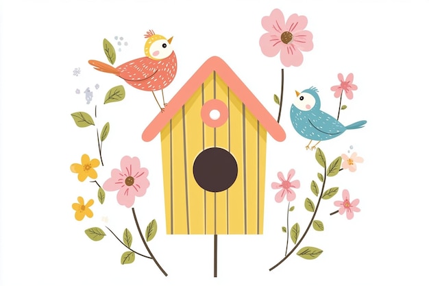 Vector birdhouse illustration with birds vector