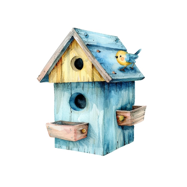 Vector birdhouse vector illustration in watercolor style