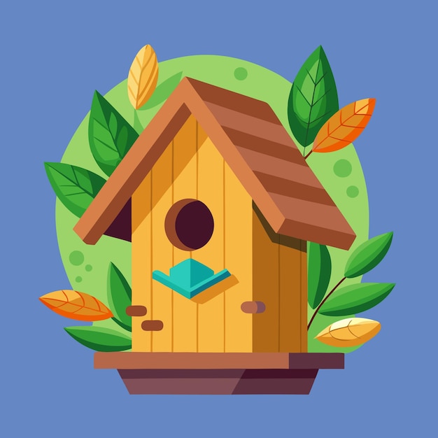 Vector a birdhouse with a blue background with a bird in the middle